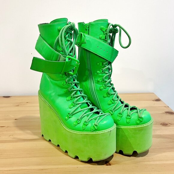 Dolls Kill X Club Exx Neon Green Platform Boots - Picture 1 of 7